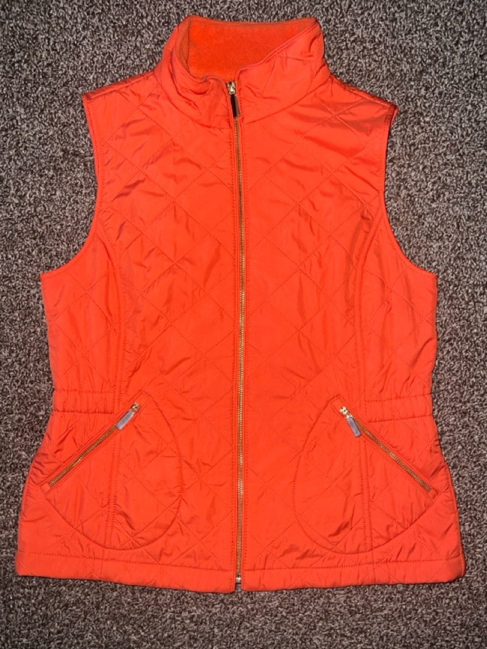 Talbots quilted orange women’s vest.